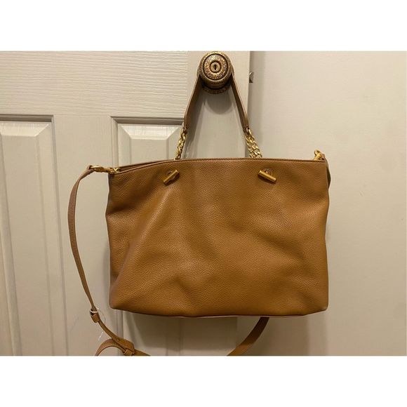 Tory Burch Britten Leather Satchel Tote/Shoulder Bag Bark Brown Tan, MSRP $495 - Picture 13 of 15